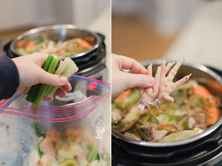 Instant Pot Bone Broth Immune Boosting Chicken Stock made easy without cooking all day.  Tips on storage and ideas to use your bone broth from Amy Rae + Co.