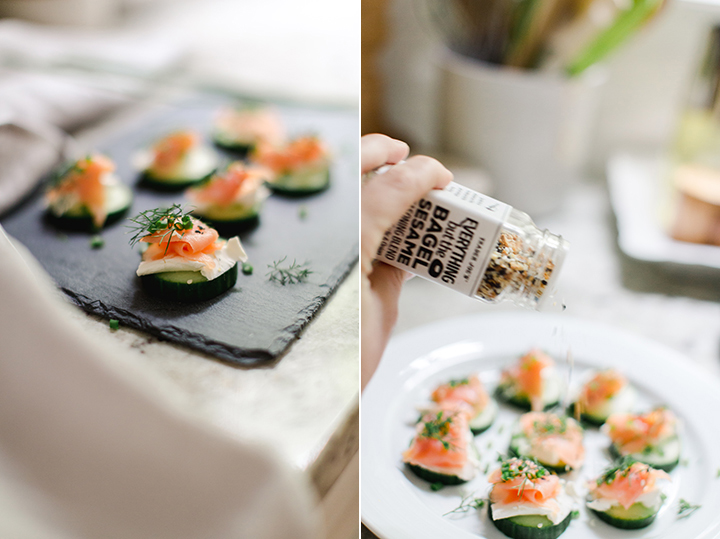 Make these fresh cucumber and salmon bites for a keto low-carb snack or appetizer using Everything But The Bagel Seasoning from Trader Joe's. 