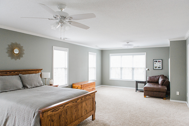 Master Bedroom Remodel and Master Bathroom Remodel Simple modern decor and transitional style.  See before and after remodel photos of master bedroom and master bathroom. DIY renovation and remodel of master bedroom and bathroom on Amy Rae + Co.