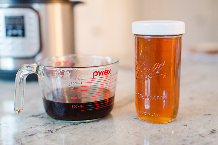 Instant Pot Elderberry Syrup Recipe to Boost Immunity. High in antioxidants, supports immune system, and anti-inflammatory.  Dried herb recipe easy to keep on hand for whenever you want to make a batch.  Quick instant pot recipe for easily making a batch of immune supporting elderberry syrup.